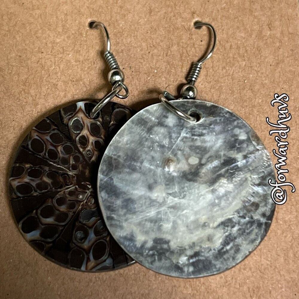 Shell Dangle Earrings with Fishhook Style Backs - Picture 4 of 4